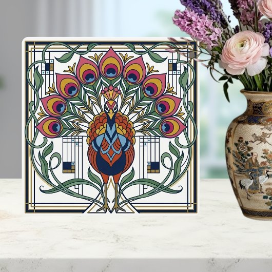 Art Nouveau Peacock Feather Floral Design Ceramic  Fliese