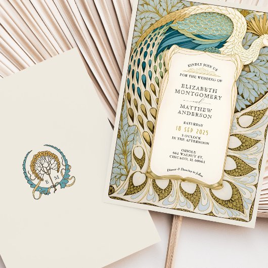 Art Nouveau Peacock Hochzeit Einladung