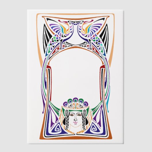 Art Nouveau Peacock Ladys Pergament Einladungen (Vorderseite)