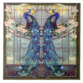 Art Nouveau Peacock Lovebirds Rose Ristorante da V Fliese (Vorderseite)