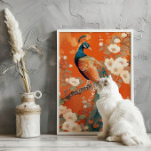 Art Nouveau Peacock Orange Floral Poster