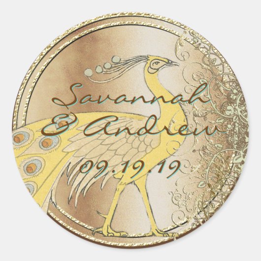 Art Nouveau Peacock Parade Runder Aufkleber (Vorderseite)