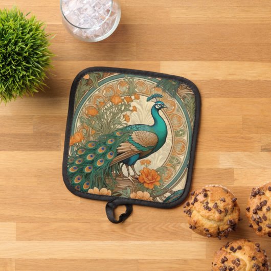 Art Nouveau Peacock Pot Holder Topflappen (Oben Unten)