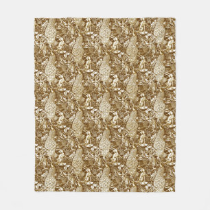 Art Nouveau Peacock Print, Brown and Creme Fleecedecke