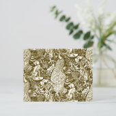 Art Nouveau Peacock Print, Brown and Creme Postkarte (Stehend Vorderseite)