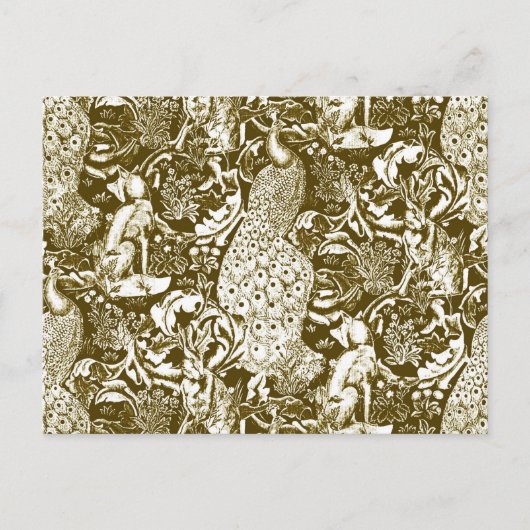 Art Nouveau Peacock Print, Brown and Creme Postkarte (Vorderseite)