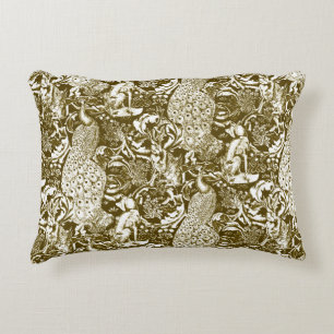 Art Nouveau Peacock Print, Brown and Creme Zierkissen