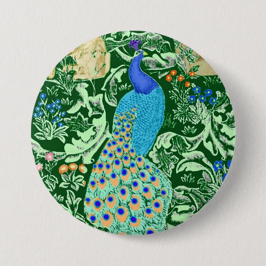 Art Nouveau Peacock Print, Cobalt Blue & Green Button (Vorderseite)