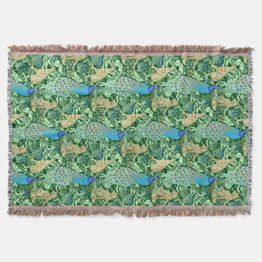 Art Nouveau Peacock Print, Cobalt Blue & Green Decke (Vorderseite)