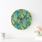 Art Nouveau Peacock Print, Cobalt Blue & Green Große Wanduhr (Zuhause)