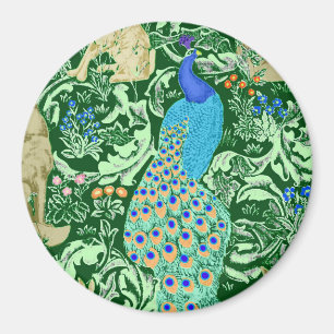 Art Nouveau Peacock Print, Cobalt Blue & Green Magnet