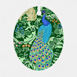 Art Nouveau Peacock Print, Cobalt Blue & Green Ornament Aus Metall