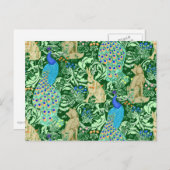 Art Nouveau Peacock Print, Cobalt Blue & Green Postkarte (Vorne/Hinten)