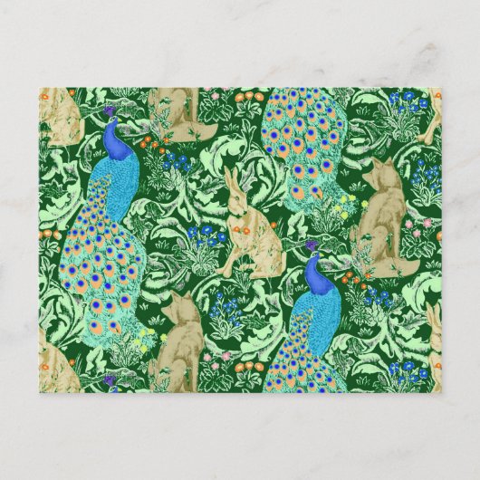 Art Nouveau Peacock Print, Cobalt Blue & Green Postkarte (Vorderseite)