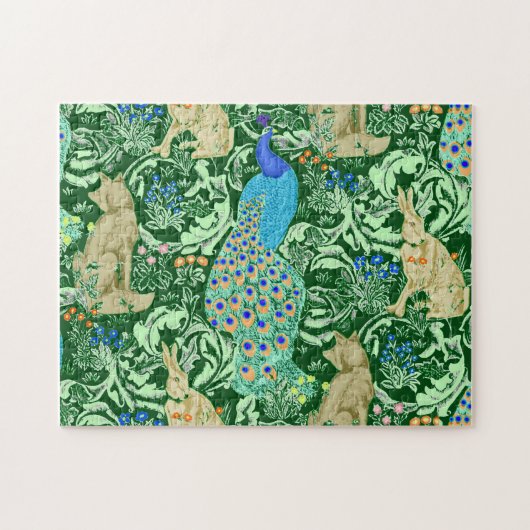 Art Nouveau Peacock Print, Cobalt Blue & Green Puzzle (Horizontal)