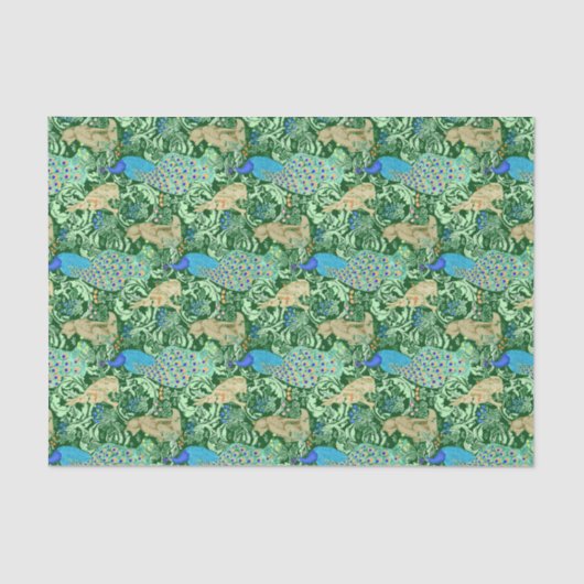 Art Nouveau Peacock Print, Cobalt Blue & Green Seidenpapier (Vorderseite)