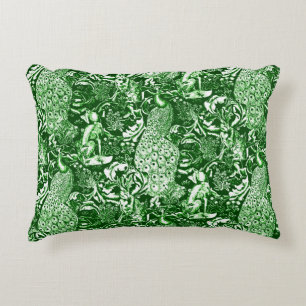 Art Nouveau Peacock Print, Forest Green Zierkissen