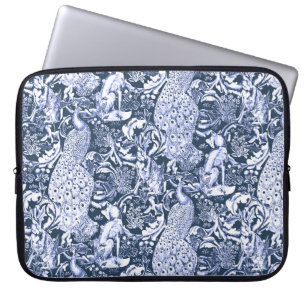 Art Nouveau Peacock Print, Marine und Weiß Laptopschutzhülle