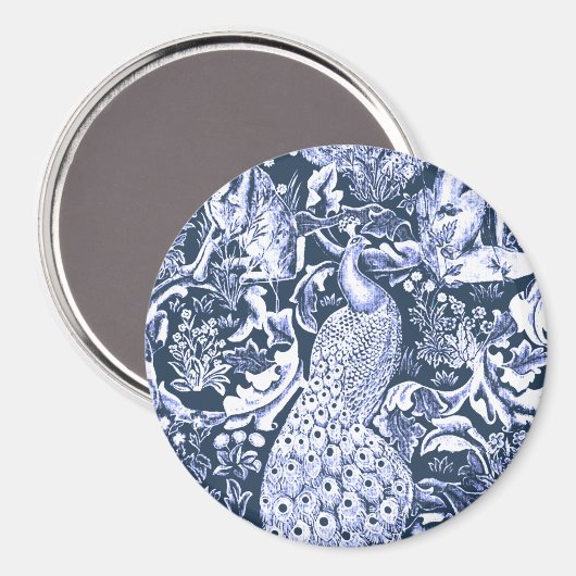 Art Nouveau Peacock Print, Marine und Weiß Magnet (Vorderseite/Rückseite)