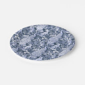 Art Nouveau Peacock Print, Marine und Weiß Pappteller (Schrägansicht)