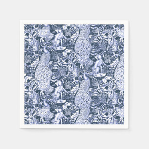 Art Nouveau Peacock Print, Marine und Weiß Serviette