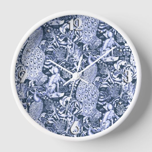 Art Nouveau Peacock Print, Marine und Weiß Uhr (Vorderseite)