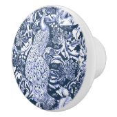 Art Nouveau Peacock Print, Navy Blue und White Keramikknauf (Rechts)