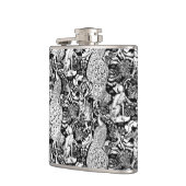 Art Nouveau Peacock Print, Schwarz/Weiß Flachmann (Links)