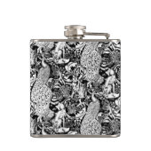 Art Nouveau Peacock Print, Schwarz/Weiß Flachmann (Rückseite)