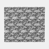 Art Nouveau Peacock Print, Schwarz/Weiß Fleecedecke (Vorderseite (Horizontal))