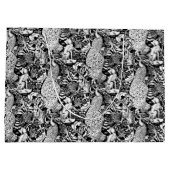 Art Nouveau Peacock Print, Schwarz/Weiß Große Geschenktüte (Rückseite)