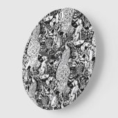 Art Nouveau Peacock Print, Schwarz/Weiß Große Wanduhr (Winkel)