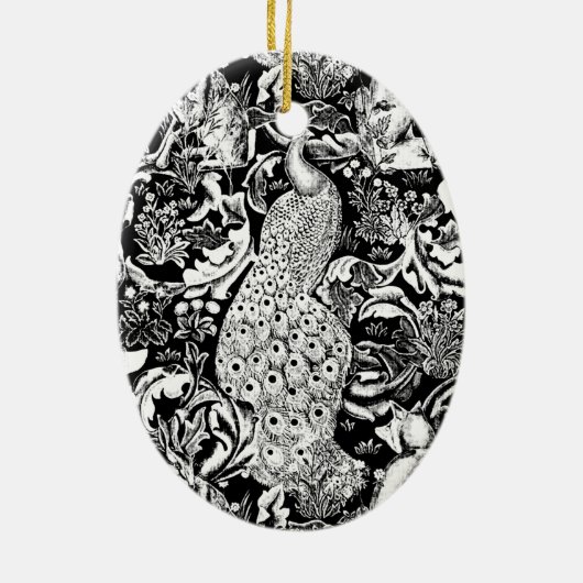Art Nouveau Peacock Print, Schwarz/Weiß Keramikornament (Hinten)