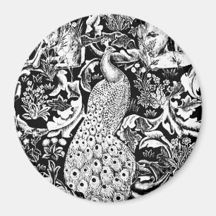 Art Nouveau Peacock Print, Schwarz/Weiß Magnet