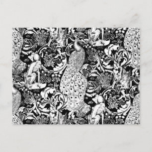 Art Nouveau Peacock Print, Schwarz/Weiß Postkarte