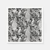 Art Nouveau Peacock Print, Schwarz/Weiß Serviette (Vorderseite)