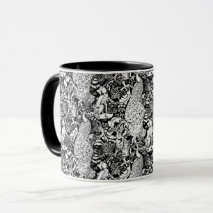 Art Nouveau Peacock Print, Schwarz/Weiß Tasse