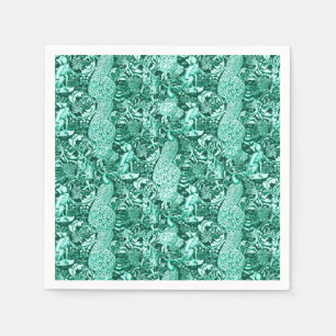 Art Nouveau Peacock Print, Türkis und Aqua Serviette