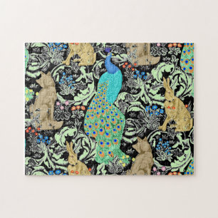 Art Nouveau Peacock Print, Turquoise & Neutrals Ji Puzzle