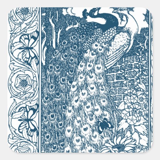 Art Nouveau Peacock Quadratischer Aufkleber (Vorderseite)
