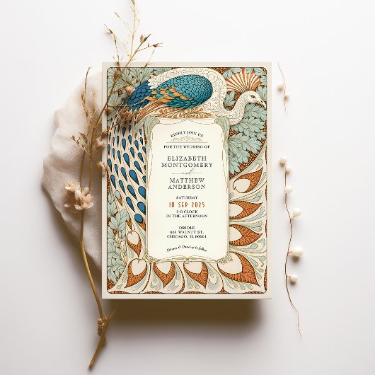 Art Nouveau Peacock Wedding Einladung