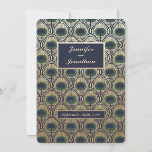 Art Nouveau Peacock Wedding Einladung Gold (Vorderseite)