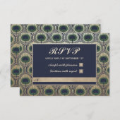 Art Nouveau Peacock Wedding RSVP Cards Goldene Fos (Vorne/Hinten)