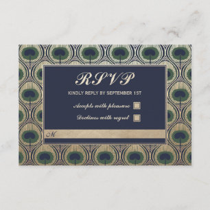 Art Nouveau Peacock Wedding RSVP Cards Goldene Fos Karte