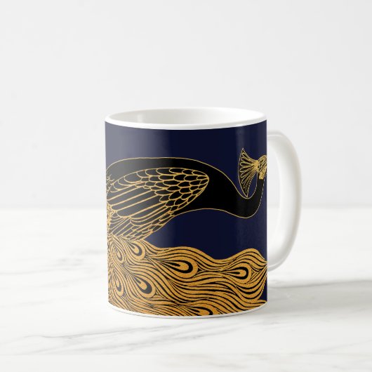 Art Nouveau Peacock Will Bradley Kaffeetasse (VorderseiteRechts)