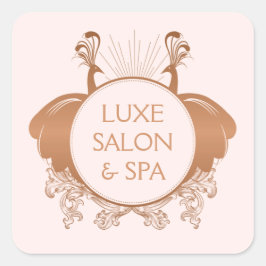 Art Nouveau Peacocks Logo Rose Gold/Pink Quadratischer Aufkleber