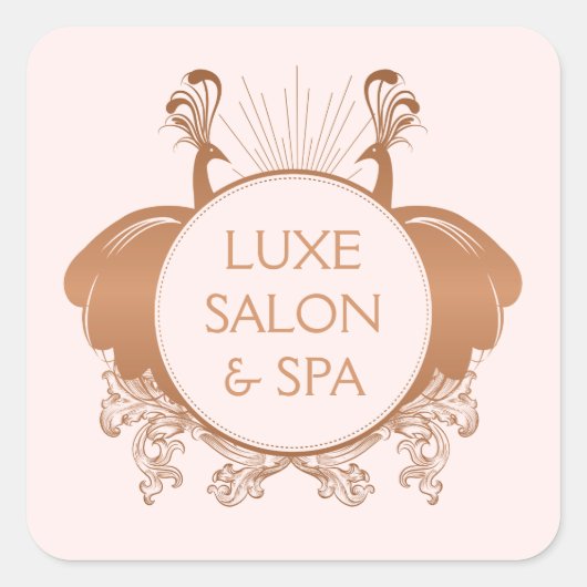 Art Nouveau Peacocks Logo Rose Gold/Pink Quadratischer Aufkleber (Vorderseite)