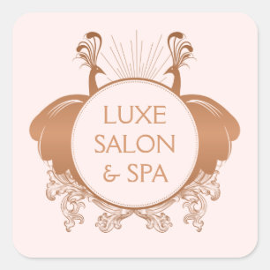 Art Nouveau Peacocks Logo Rose Gold/Pink Quadratischer Aufkleber