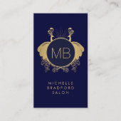 Art Nouveau Peacocks Monogram Logo Gold/Navy Visitenkarte (Vorderseite)