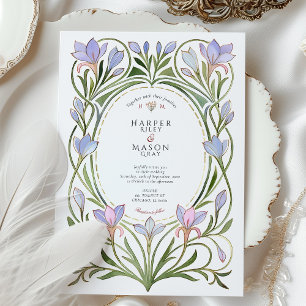 Art Nouveau Periwinkle Blue Floral Wedding Einladung